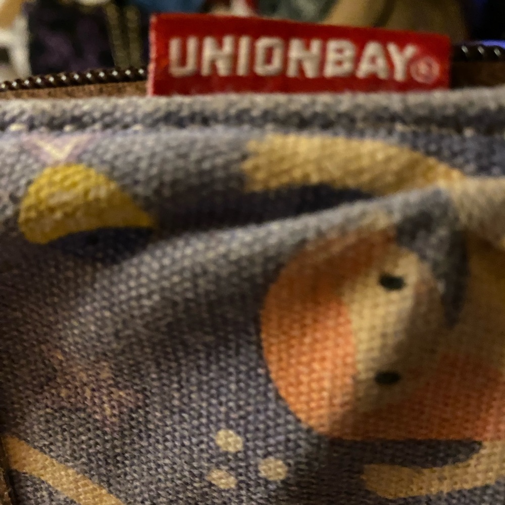 UNIONBAY Canvas Mermaid Print Wallet with Brown Leather Trim - Picture 2 of 13